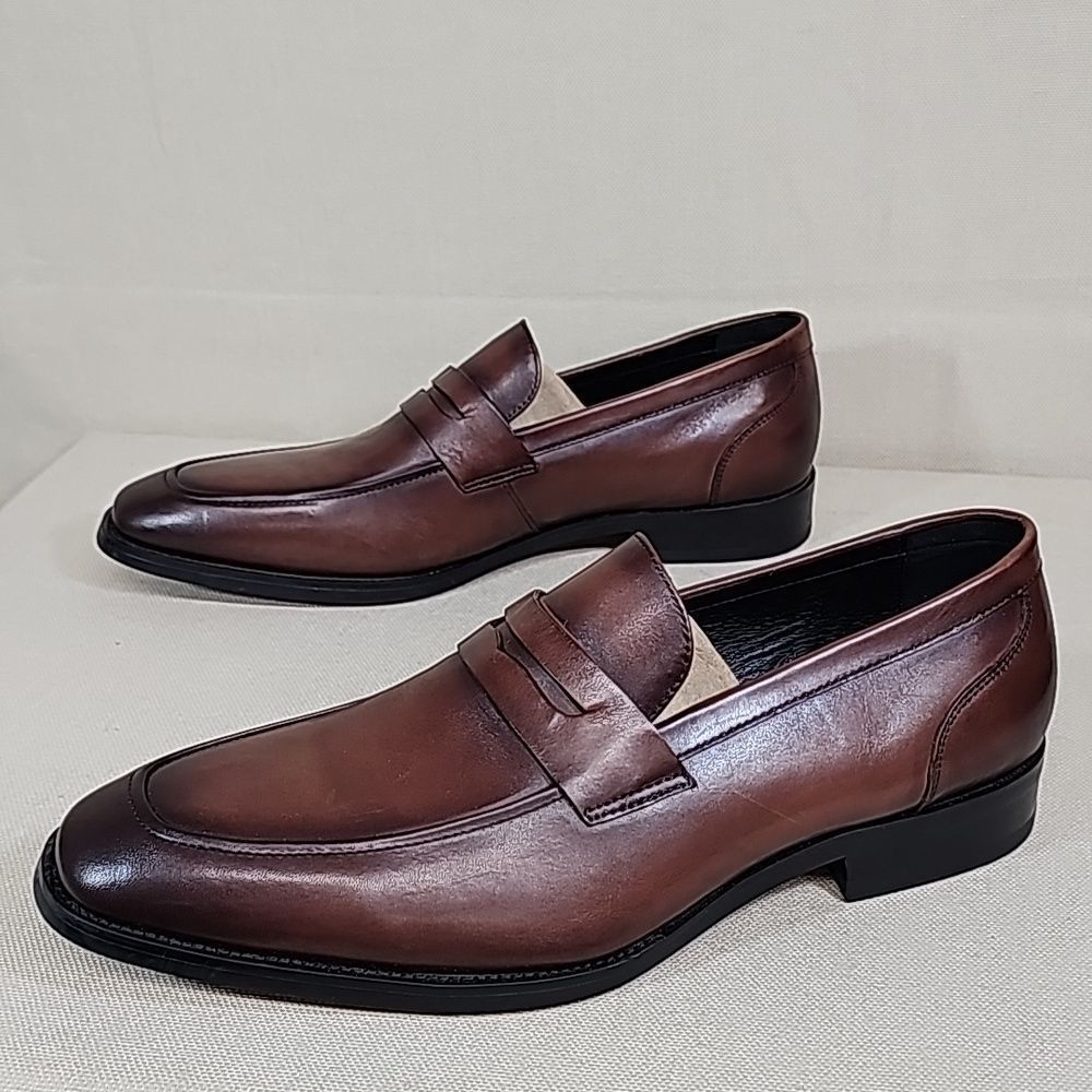 Classic Brown Leather Penny Loafers - Men's Slip-On Dress Shoes
